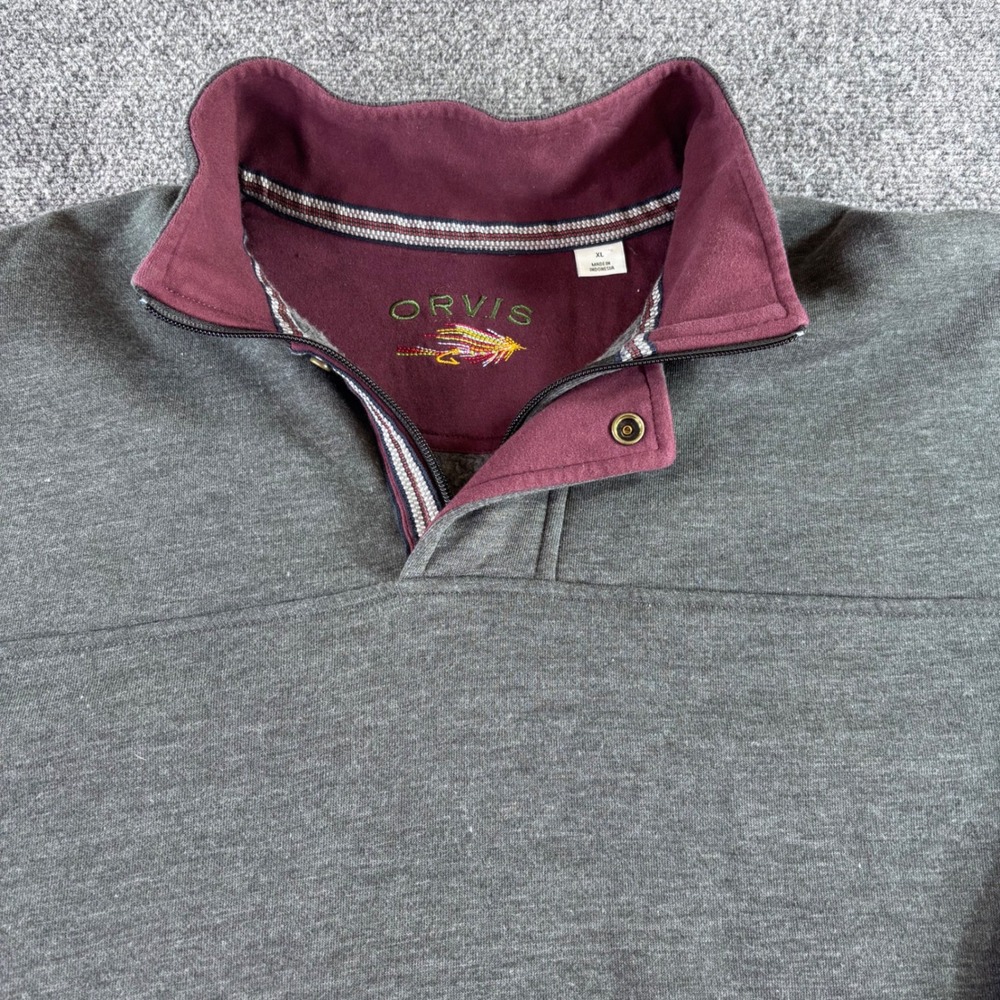 Orvis Quarter‎ Zip Pullover Mens XL Grey Heather Fleece Fly Fishing Logo Sweater